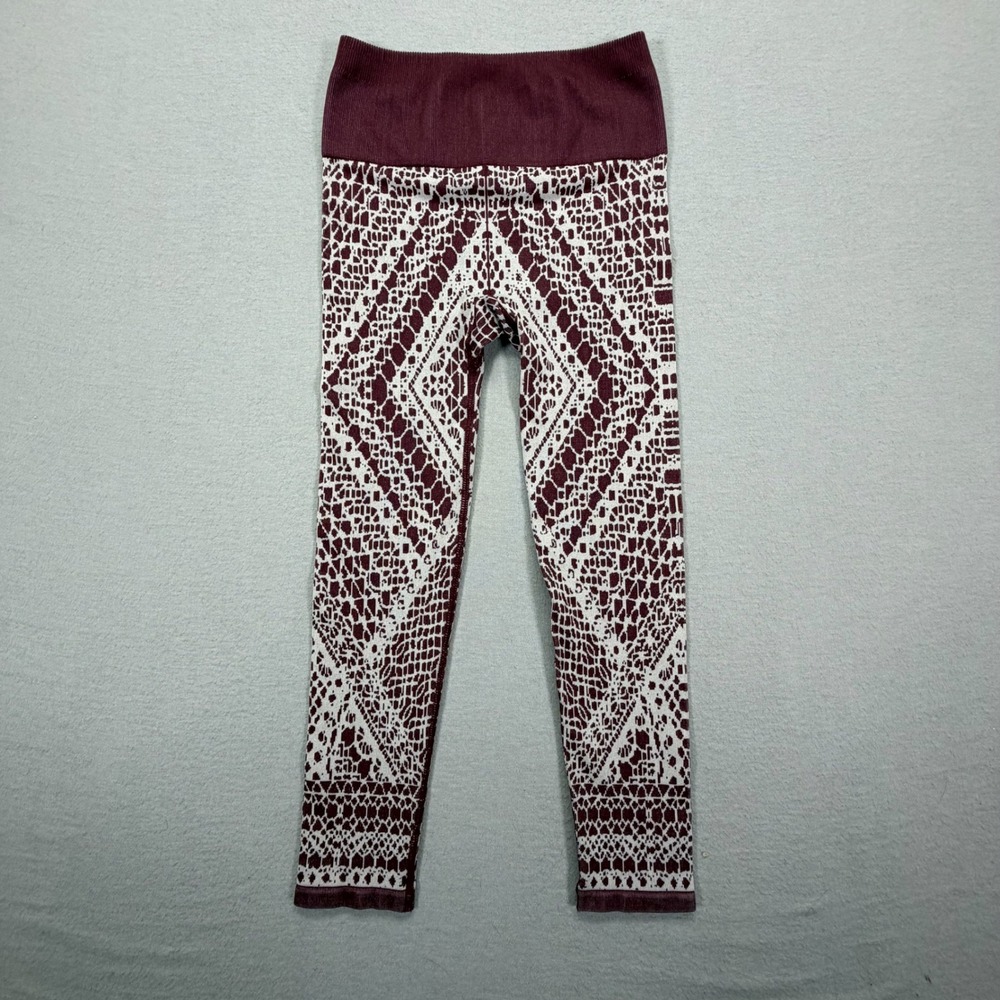 Fabletics Leggings Women XS Excellent Burgundy Geometric Seamless High Rise - Picture 1 of 9
